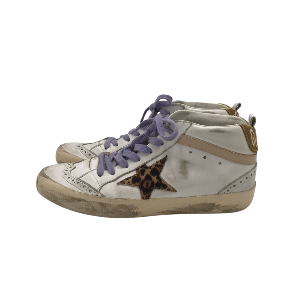GOLDEN GOOSE RET$790 LEATHER MID SNEAKER DESIGNER SHOES PURPLE WHITE 6