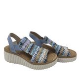 RIEKER RET$120 CROCHET WEDGE SANDAL SHOES BLUE 7.5