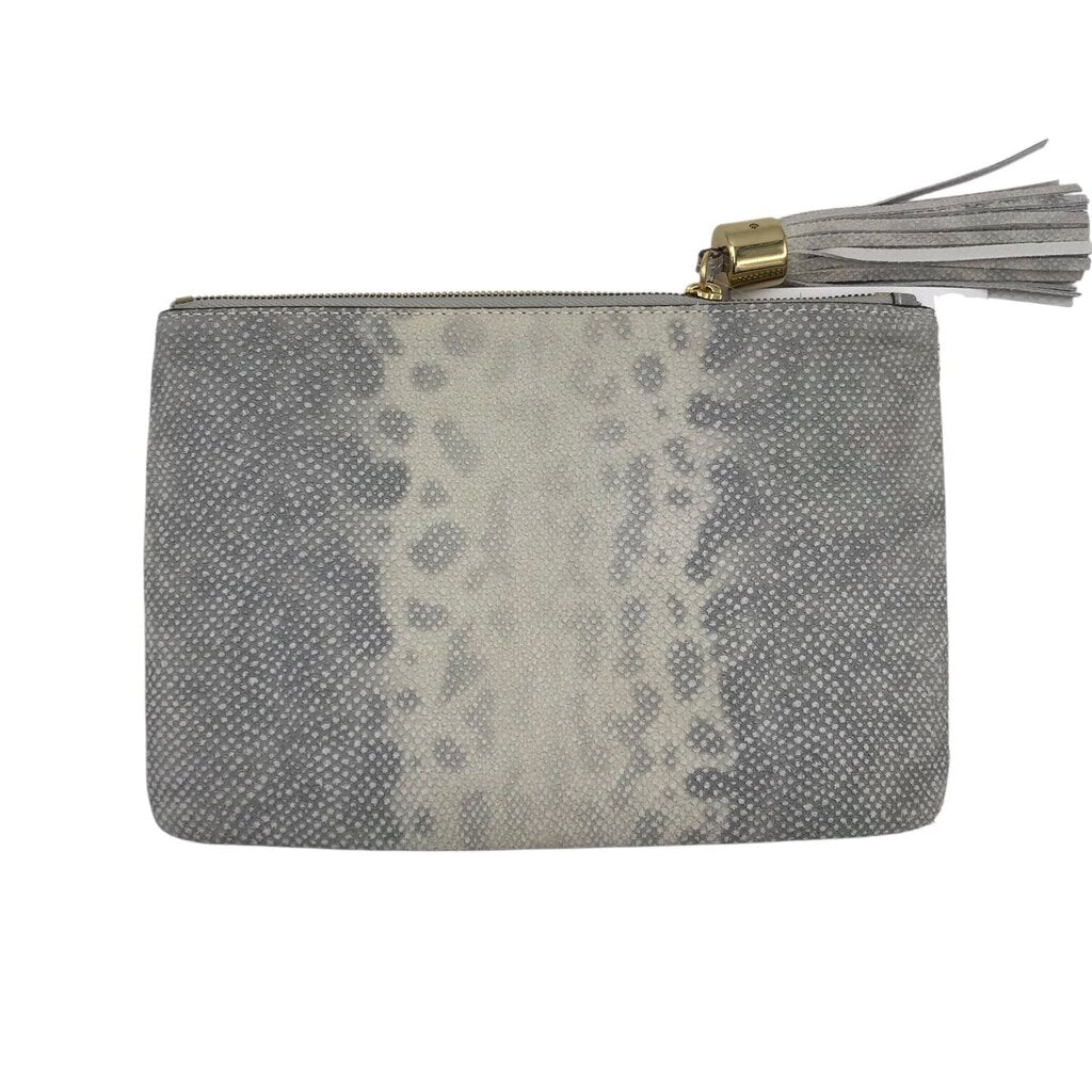 NWT LEATHER ZIP POUCH WOMEN'S ACCESSORIES GRAY WHITE