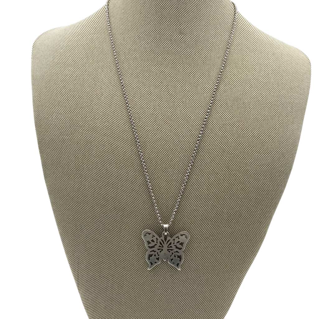 JAMES AVERY RETIRED FLORAL BUTTERFLY NECKLACE SILVER