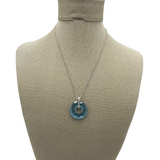 SWAROVSKI CIRCLE SHAPE PENDANT NECKLACE SILVER BLUE