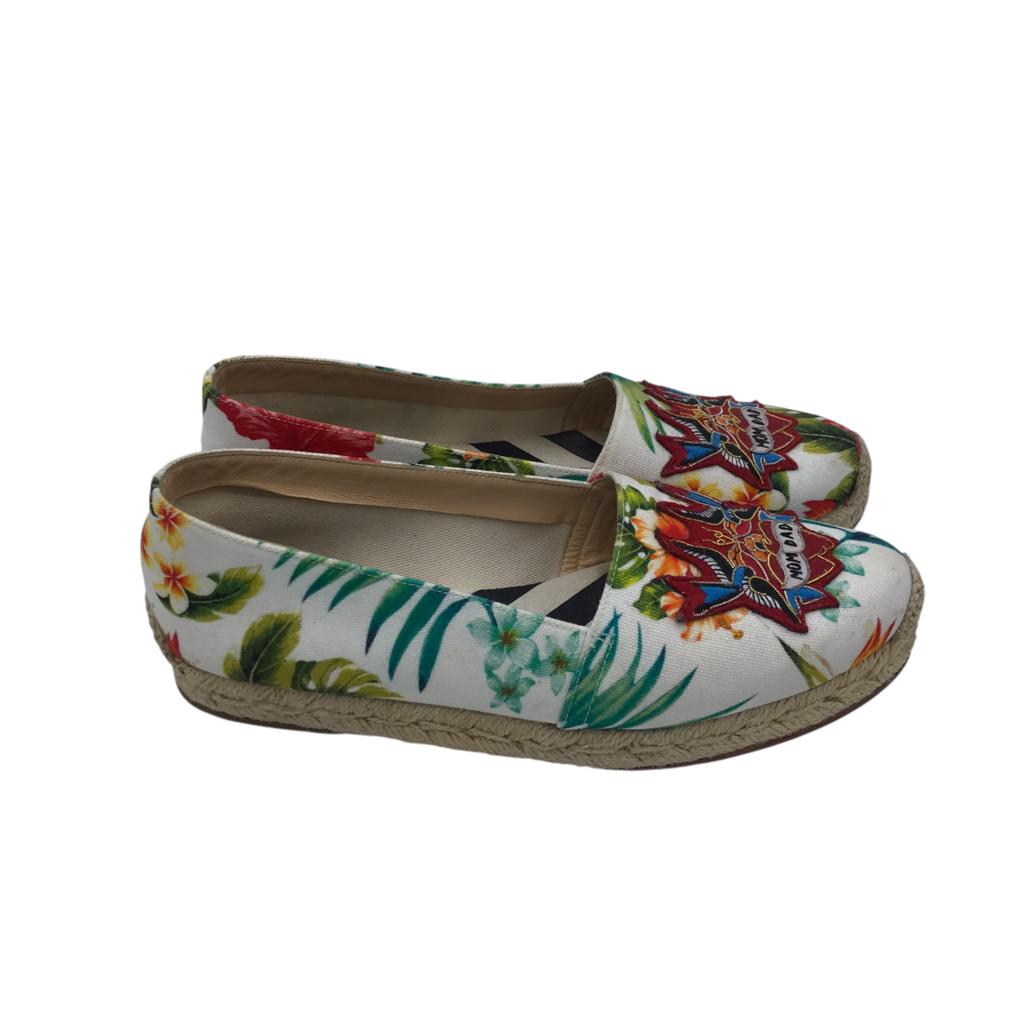 CHRISTIAN LOUBOUTIN MOM/DAD FLORAL ESPADRILLE DESIGNER SHOES WHITE GREEN 5.5