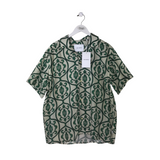 LES DEUX NWT$159 PRINT SHORT SLEEVE MEN SHIRT CREME GREEN LARGE