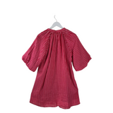 MAGASCHONI RET$178 LINEN STRIPE PUFF SLEEVE DRESS RED WHITE MEDIUM