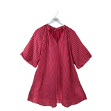 MAGASCHONI RET$178 LINEN STRIPE PUFF SLEEVE DRESS RED WHITE MEDIUM