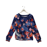 JOHNNY WAS FLORAL LONG SLEEVE DESIGNER TOP NAVY RED X LARGE