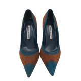 SUEDE PUMPS DESIGNER SHOES TEAL BROWN 6.5