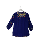 JOHNNY WAS EMBROIDERED LONG SLEEVE DESIGNER TOP BLUE GREEN SMALL