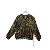 JOHNNY WAS SILK LONG SLEEVE DESIGNER TOP GREEN BROWN SMALL