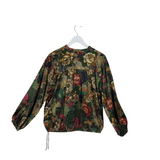 JOHNNY WAS SILK LONG SLEEVE DESIGNER TOP GREEN BROWN SMALL