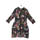 JOHNNY WAS FLORAL MAXI LS DESIGNER DRESS BLACK YELLOW MEDIUM