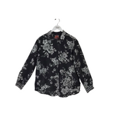 JOHNNY WAS SILK FLORAL LONG SLEEVE DESIGNER BLOUSE BLACK WHITE MEDIUM