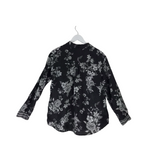 JOHNNY WAS SILK FLORAL LONG SLEEVE DESIGNER BLOUSE BLACK WHITE MEDIUM