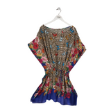 JOHNNY WAS BUTTERFLIES SHORT SLEEVE DESIGNER DRESS BROWN BLUE MEDIUM