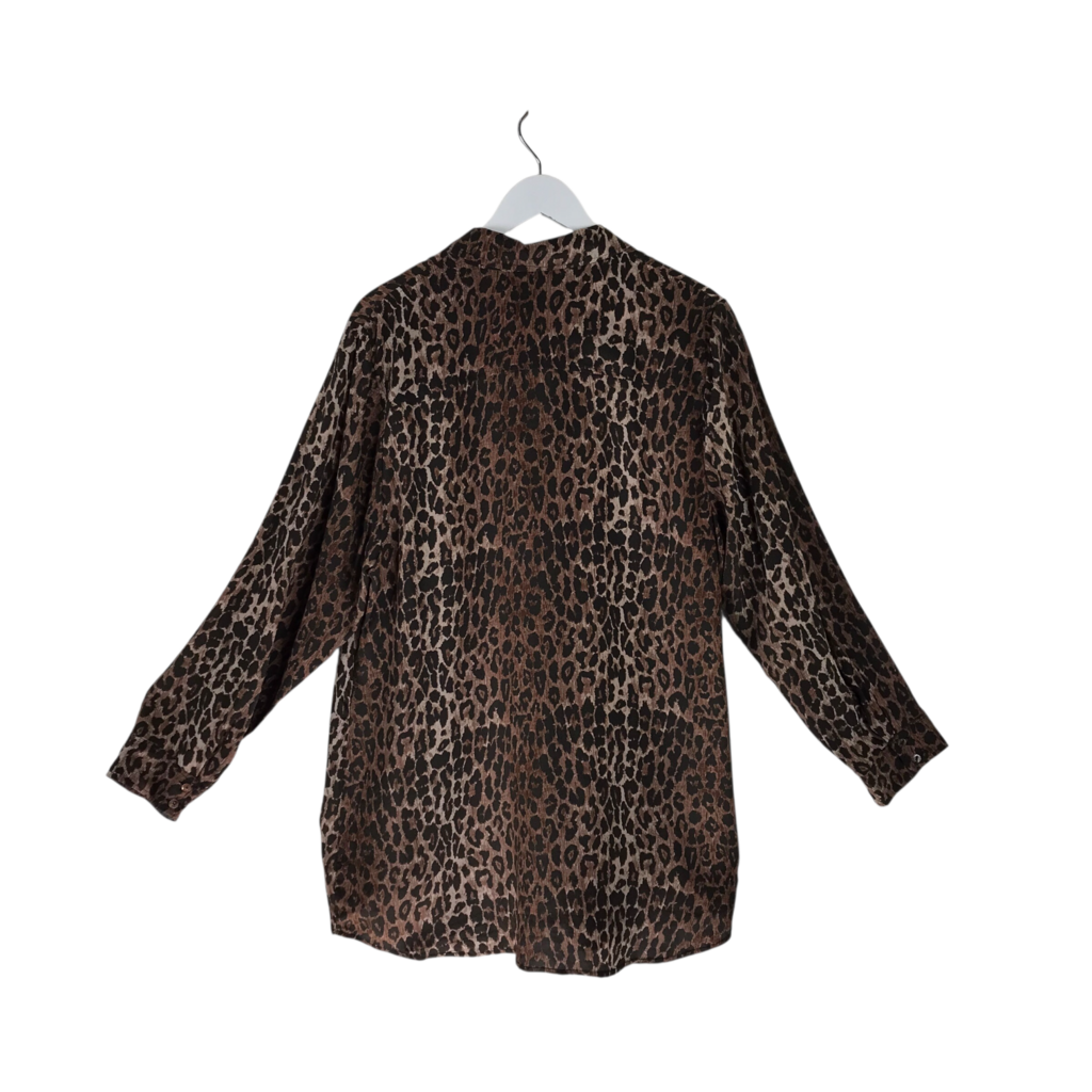 JOHNNY WAS RET$248 SILK ANIMAL PRINT DESIGNER BLOUSE BROWN BLACK XLARGE