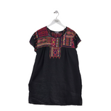 JOHNNY WAS LINEN EMBROIDERED DESIGNER DRESS BLACK CORAL LARGE