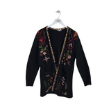 JOHNNY WAS RET$368 EMBROIDERED OPEN DESIGNER CARDIGAN BLACK BROWN LARGE