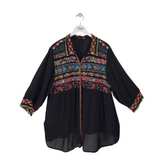 JOHNNY WAS EMBROIDERED LONG SLEEVE DESIGNER BLOUSE BLACK RED XXL