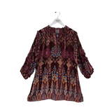 JOHNNY WAS VELVET BURNOUT 3/4 SLEEVE DESIGNER TOP MAROON MULTI XLARGE