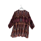 JOHNNY WAS VELVET BURNOUT 3/4 SLEEVE DESIGNER TOP MAROON MULTI XLARGE