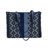 KATE SPADE RET$298 JACQUARD FLORAL TOTE HANDBAG NAVY CREAM