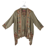 JOHNNY WAS LINEN EMBROIDERED DESIGNER KIMONO TAN RED MEDIUM
