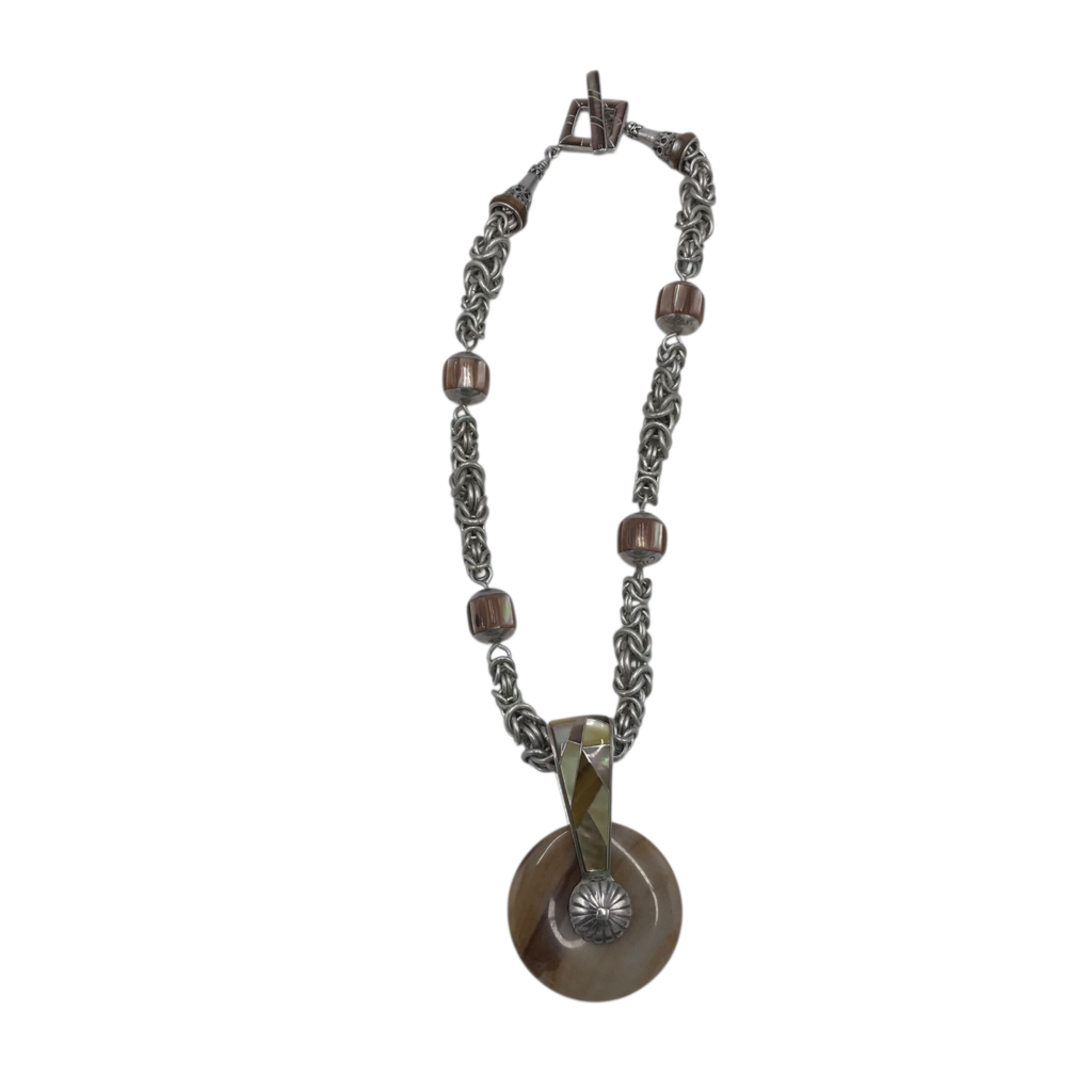 .925 PENDANT NECKLACE SILVER BROWN