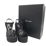 YSL "TRIBUTE" 135 MM ESPADRILLE WEDGE LUXE SHOES BLACK 38