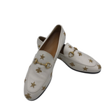 GUCCI LEATHER JORDAAN LOAFERS w/ BEES & STARS LUXE SHOES TAUPE 41