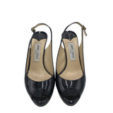 JIMMY CHOO NOVA SLINGBACK PATENT PEEP TOE LUXE SHOES BLACK 38.5