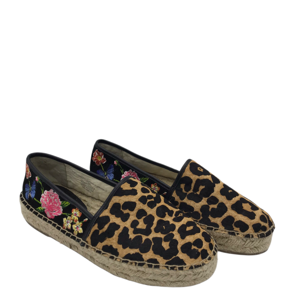 JOHNNY WAS RET$248 ANIMAL PRINT ESPADRILLE DESIGNER SHOES BLACK TAN 7.5M