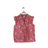 J. CREW PRINT SLEEVELESS BLOUSE CORAL WHITE SMALL