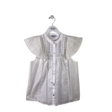 FLUTTER CAP SLEEVE DESIGNER BLOUSE WHITE MEDIUM
