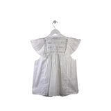 FLUTTER CAP SLEEVE DESIGNER BLOUSE WHITE MEDIUM