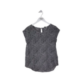 JOIE SILK PRINT CAP SLEEVE DESIGNER TOP BLACK GREY MEDIUM