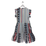 PRINT RUFFLE SLEEVELESS DRESS WHITE SKY MEDIUM