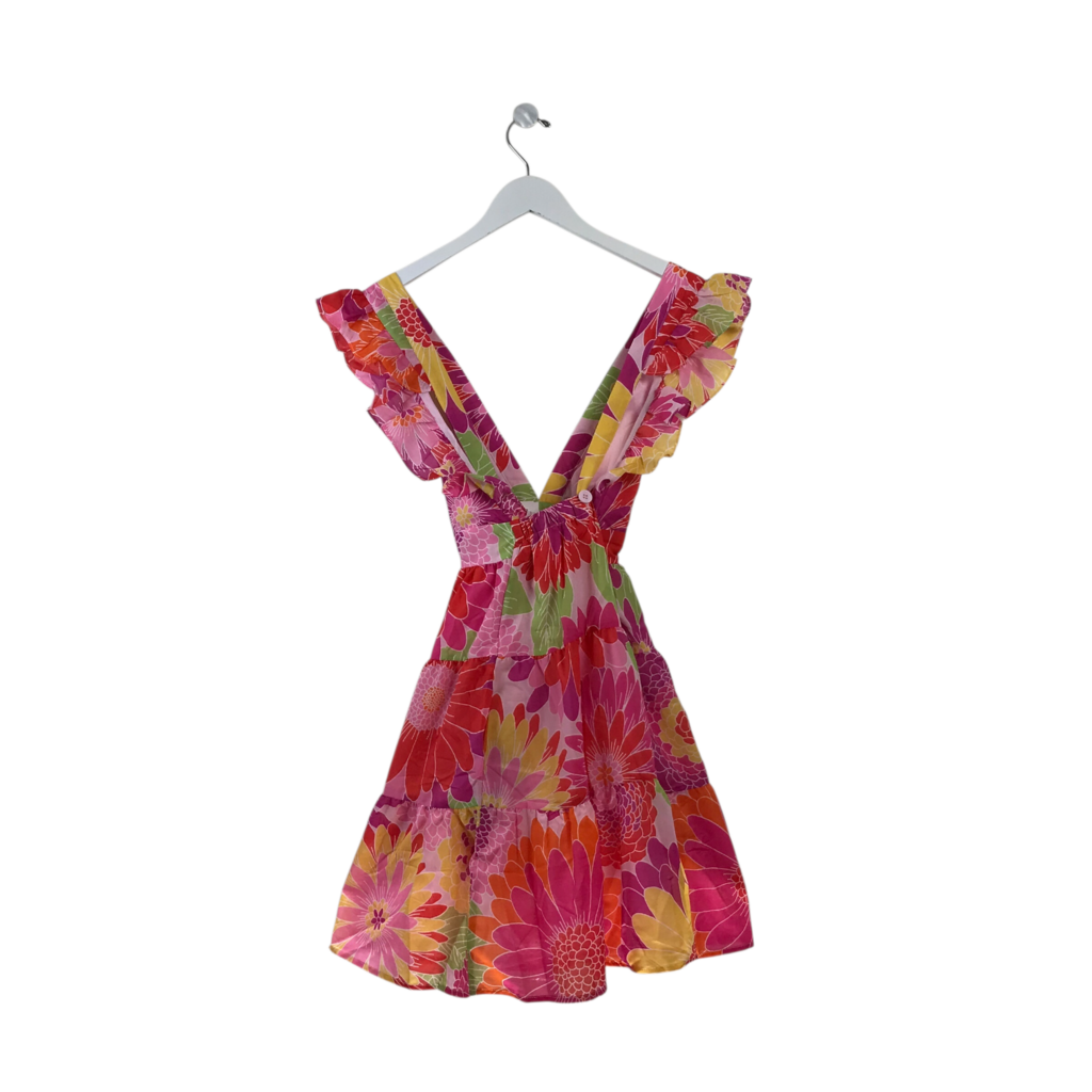 J.MARIE NWT FLORAL SLEEVELESS DESIGNER DRESS PINK ORANGE SMALL