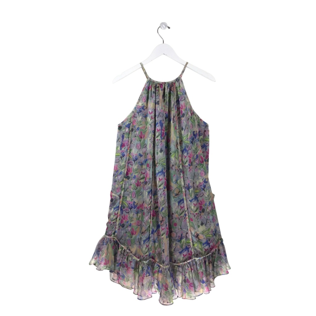 MISA SILK FLORAL HALTER DESIGNER DRESS MULTI MEDIUM