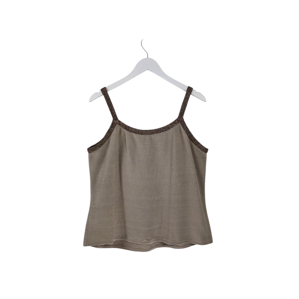 ESCADA KNIT TANK DESIGNER TOP CREAM BROWN 46