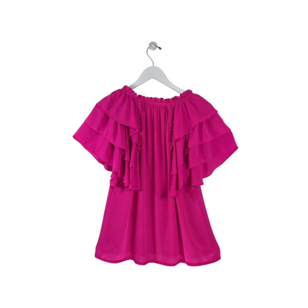 JADE BY MELODY TAM RUFFLE SHORT SLEEVE TOP PINK LARGE