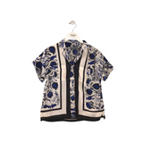 ANTHROPOLOGIE SHORT SLEEVE BLOUSE WHITE BLUE X SMALL