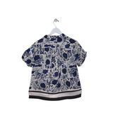 ANTHROPOLOGIE SHORT SLEEVE BLOUSE WHITE BLUE X SMALL