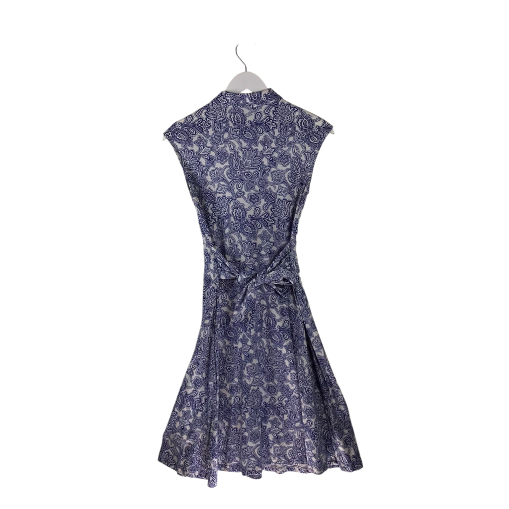 BODEN TIE SLEEVELESS DRESS BLUE WHITE 2R