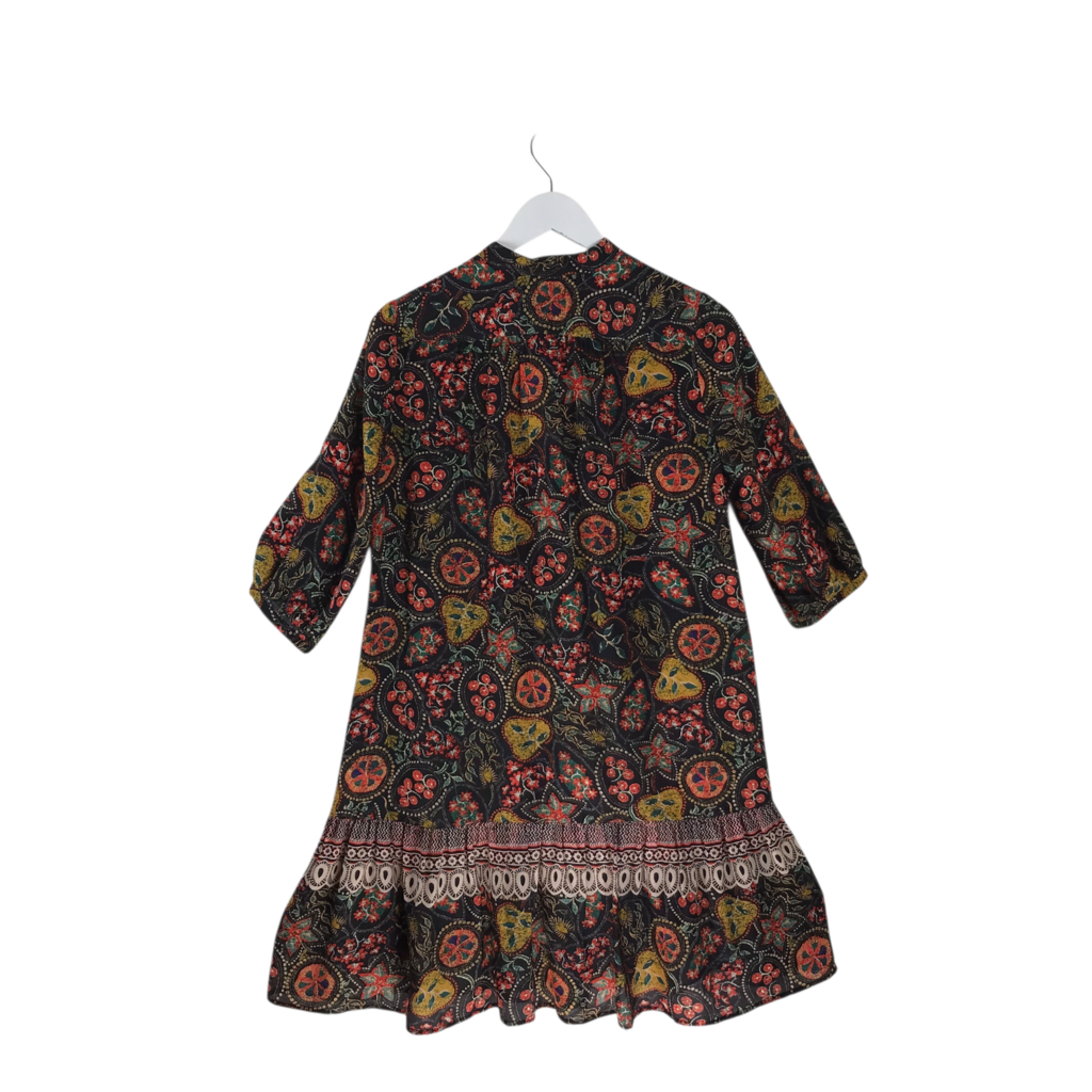 SALONI RET$437 SILK 3/4 SLEEVE DESIGNER DRESS BLACK RED 4