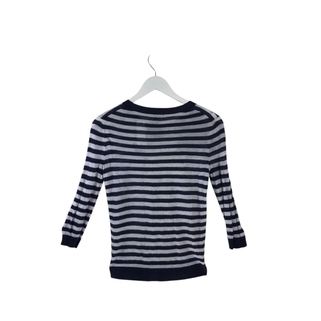 THEORY STRIPE 3/4 SLEEVE DESIGNER TOP NAVY WHITE P