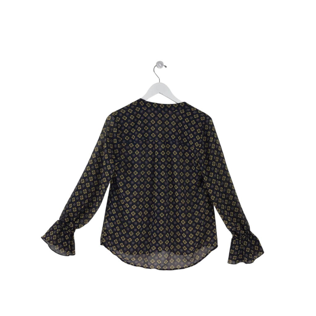 CABI LONG SLEEVE BLOUSE NAVY YELLOW SMALL