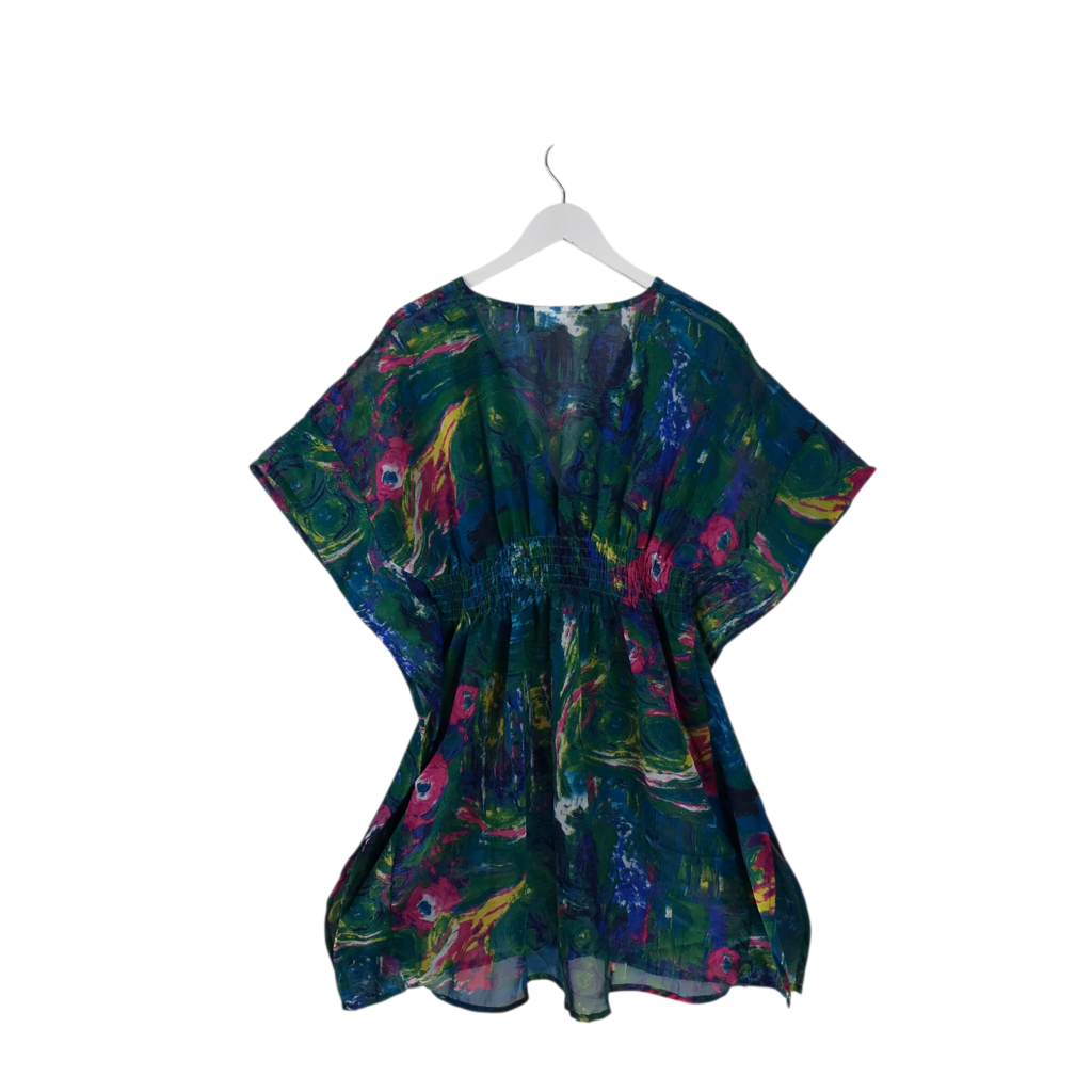 INDIA BOUTIQUE CAP SLEEVE DRESS GREEN PINK ONE SIZE