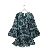 BHLDN RET$298 FLORAL BELL SLEEVE DESIGNER DRESS BLUE BLACK LARGE
