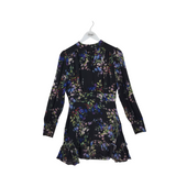 PARKER SILK FLORAL LONG SLEEVE DESIGNER DRESS BLACK BLUE SMALL