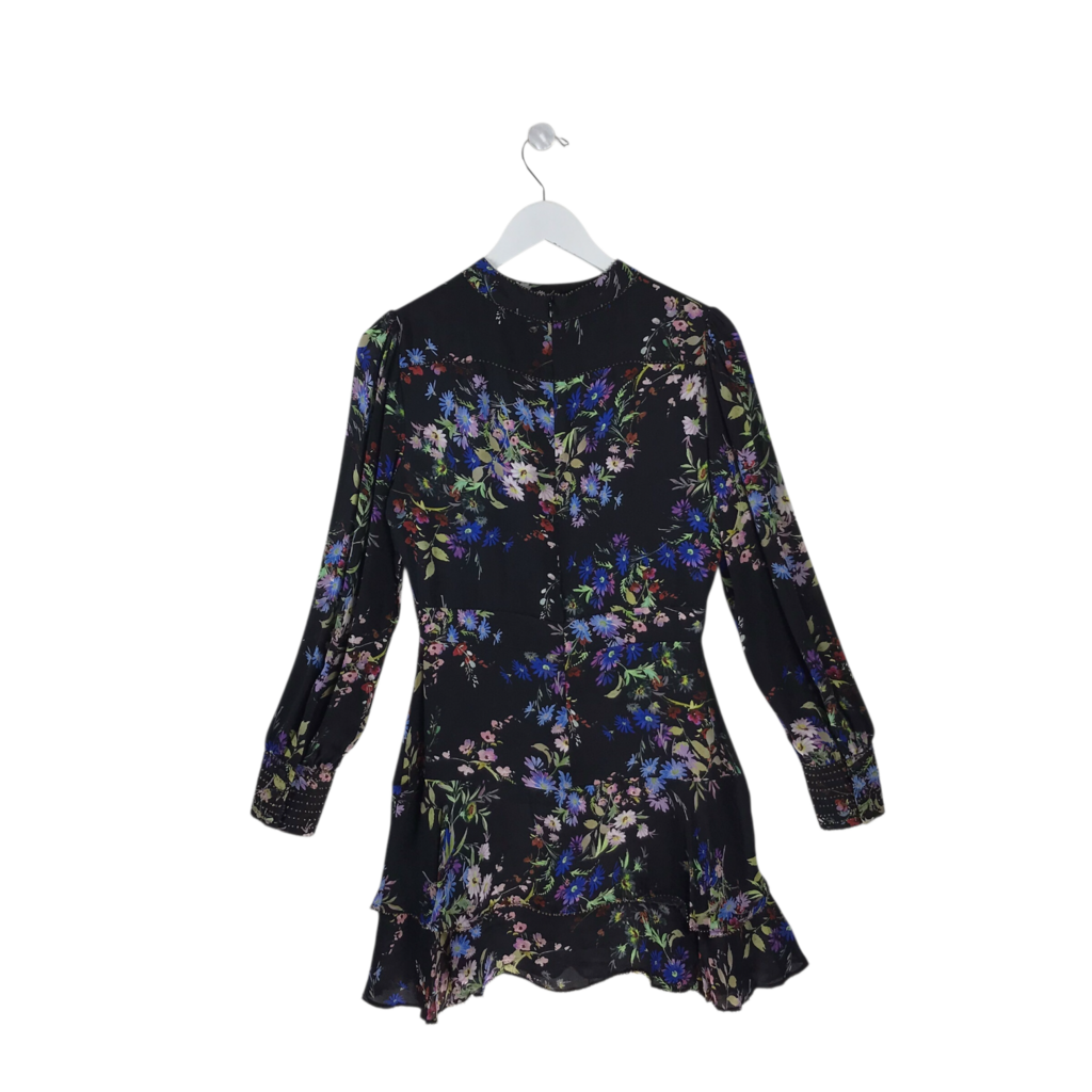 PARKER SILK FLORAL LONG SLEEVE DESIGNER DRESS BLACK BLUE SMALL